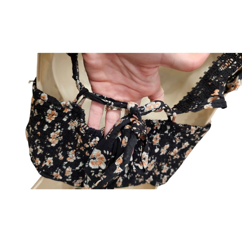 Free People Top Bijou Square Neck Floral Ruffle Sleeve Shoulder Tie Size 8 boho - Picture 6 of 9